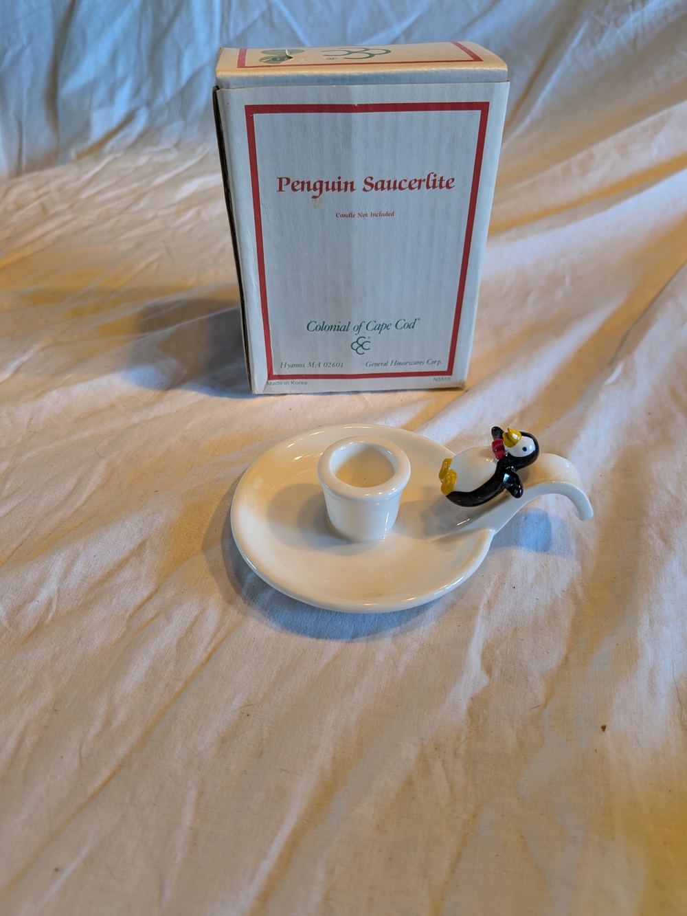 2/30$ Penguin Saucerlite Ceramic Candle Holder - White with Black Penguin